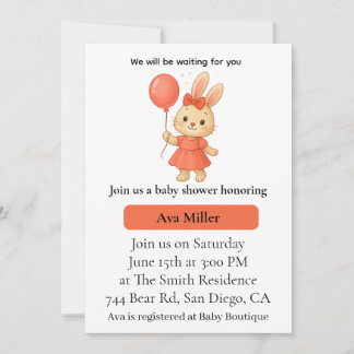 Cute Bunny Baby Shower Invitation | Pink Floral De Einladung