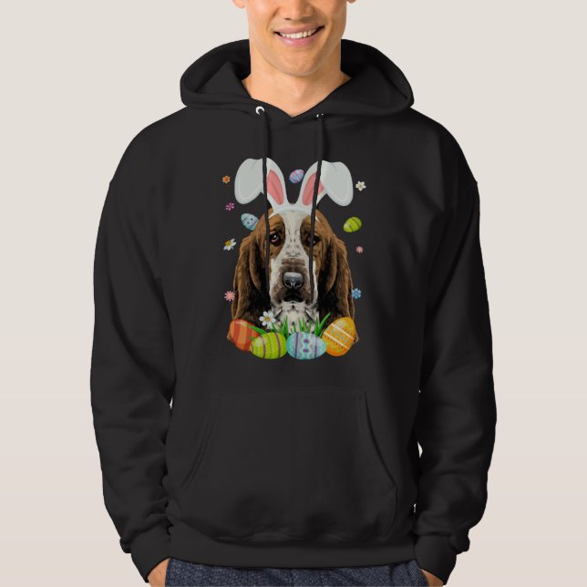 Cute Bunny Basset Hound Dog Head Easter Egg Happy  Hoodie (Vorderseite)