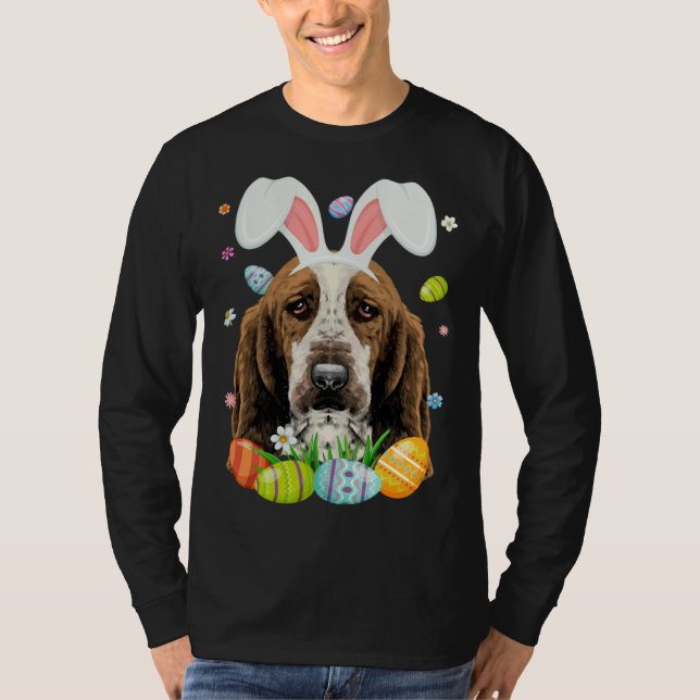 Cute Bunny Basset Hound Dog Head Easter Egg Happy  T-Shirt (Vorderseite)