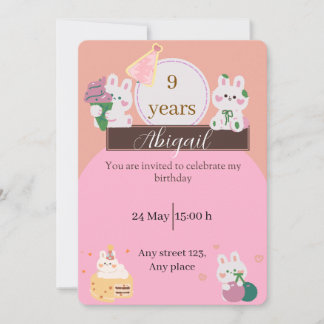 Cute Bunny Birthday Invitation Einladung
