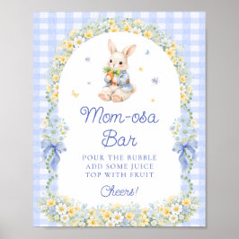 Cute Bunny Blue Baby Shower Mom-osa Bar Poster