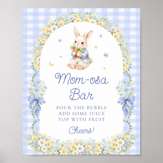 Cute Bunny Blue Baby Shower Mom-osa Bar Poster (Vorne)