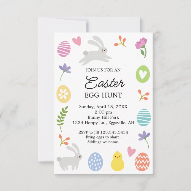 Cute Bunny Border Easter Invitation Egg Hunt Einladung (Vorderseite)