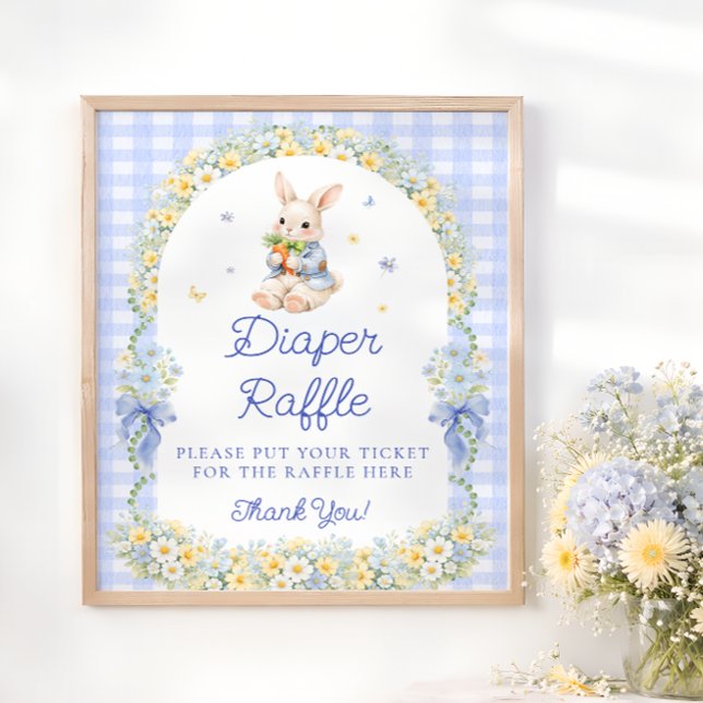 Cute Bunny Boy Baby Shower Diaper Raffle Poster (Von Creator hochgeladen)