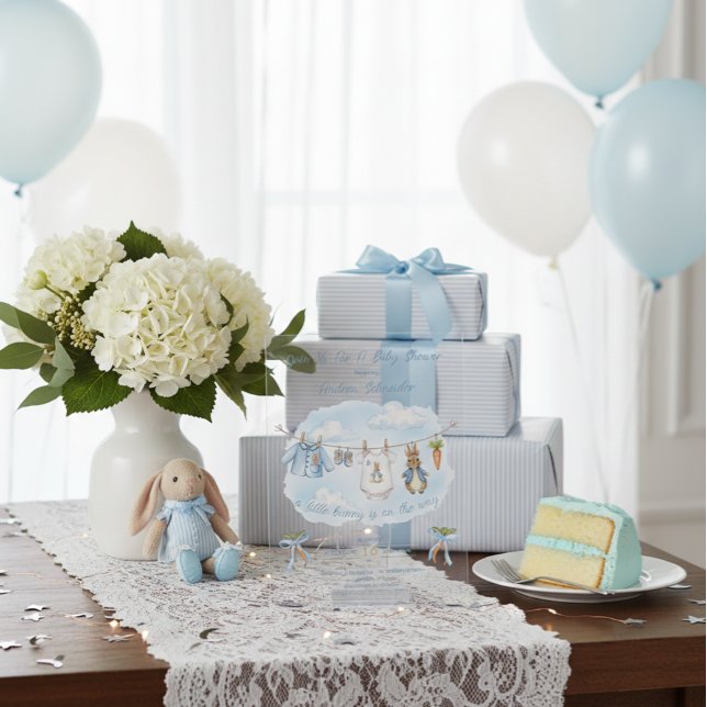 Cute Bunny Boy Clothesline Baby Shower  Acryleinladungen (Von Creator hochgeladen)