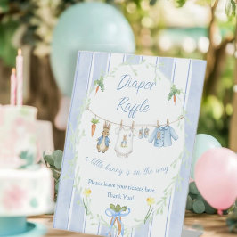 Cute Bunny Boy Clothesline Diaper Raffle Sign Sockelschild