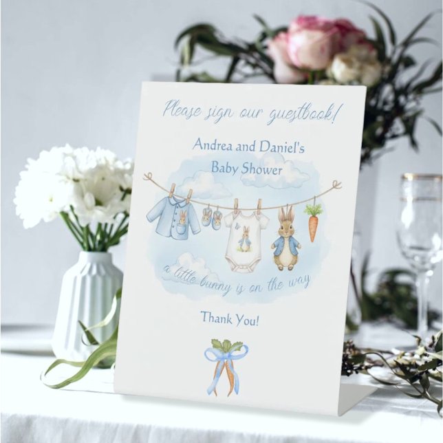 Cute Bunny Boy Clothesline Sign Our Guestbook Sign Sockelschild (Von Creator hochgeladen)