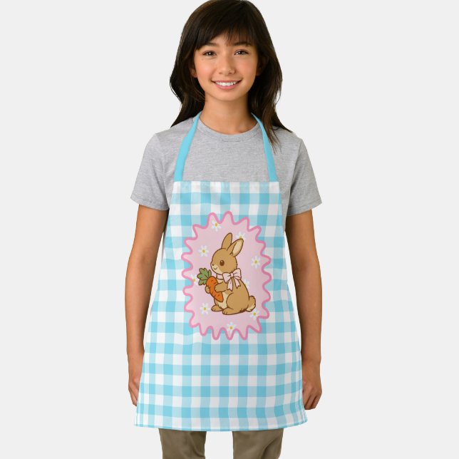 Cute Bunny Carrot & Daisy Gingham Schürze (Insitu)