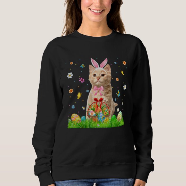 Cute Bunny Cat With Easter Egg Basket Happy Easter Sweatshirt (Vorderseite)