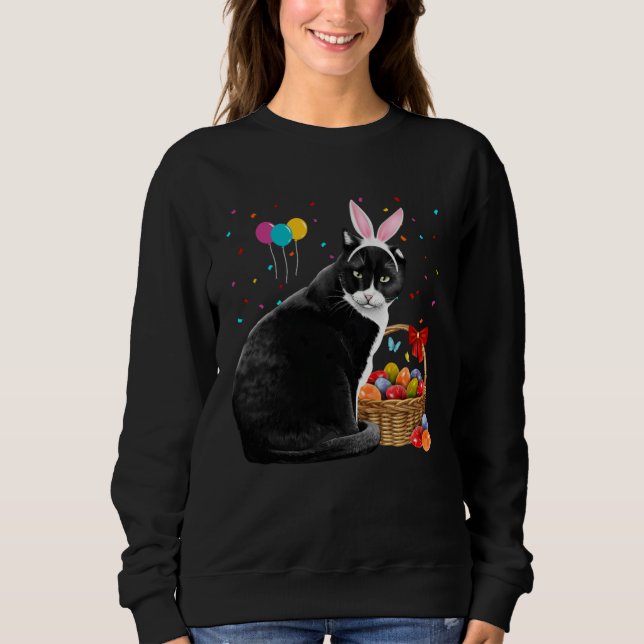 Cute Bunny Cat With Easter Egg Basket Happy Easter Sweatshirt (Vorderseite)