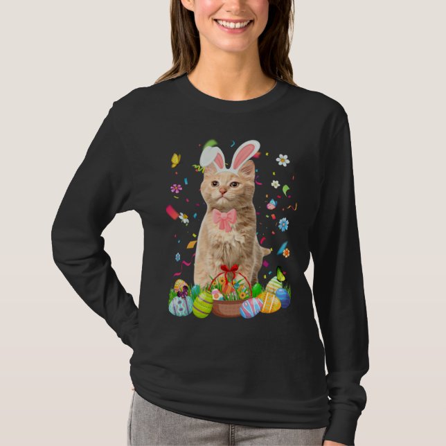 Cute Bunny Cat With Easter Egg Basket Happy Easter T-Shirt (Vorderseite)