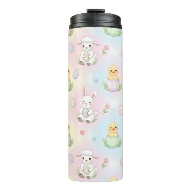 Cute Bunny Chick & Lamb Easter Pattern Kids  Thermosbecher (Vorderseite)
