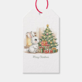 Cute Bunny Christmas Tree Happy Holidays Tag Geschenkanhänger