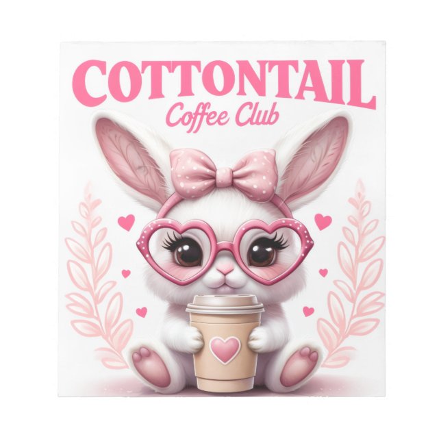 Cute Bunny Coffee Club Notepad Adorable Daily Note Notizblock (Vorderseite)