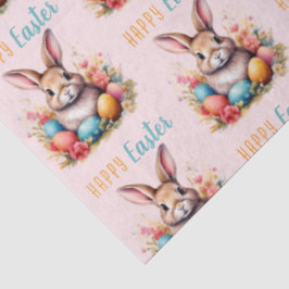 Cute Bunny Colorful Eggs Flowers Happy Easter Seidenpapier