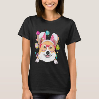 Cute Bunny Corgi Dog Face Easter Eggs Easter Day T-Shirt