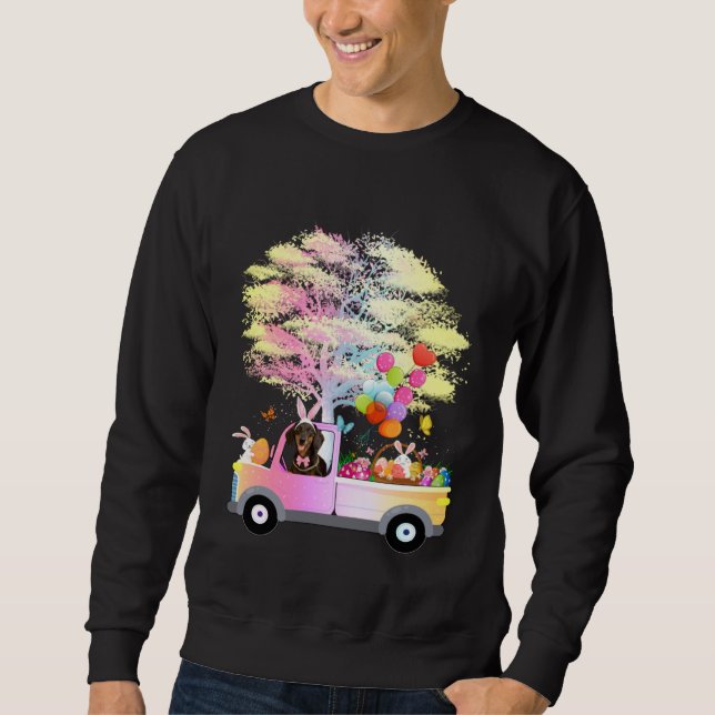 Cute Bunny Dachshund Dog & Eggs On Truck Wiener Ea Sweatshirt (Vorderseite)