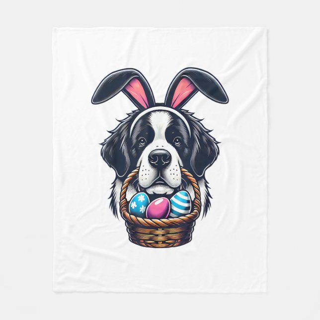 Cute Bunny Ear Saint Bernard Dog Easter Egg Owner  Fleecedecke (Vorderseite)