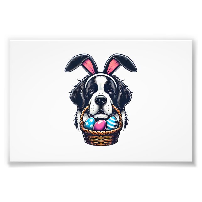 Cute Bunny Ear Saint Bernard Dog Easter Egg Owner  Fotodruck (Vorne)