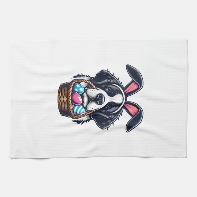 Cute Bunny Ear Saint Bernard Dog Easter Egg Owner  Geschirrtuch (Horizontal)