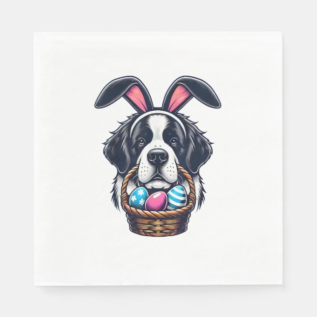Cute Bunny Ear Saint Bernard Dog Easter Egg Owner  Serviette (Vorderseite)