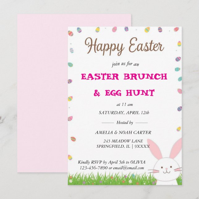 Cute Bunny  Easter BRUNCH & HUNT Einladung (Vorne/Hinten)