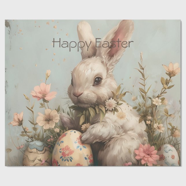 Cute Bunny Eggs Flowers Easter  Geschenkpapier (Flach)