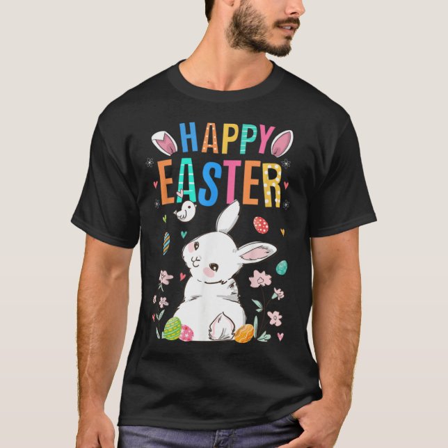 Cute Bunny Eggs Rabbit Floral Happy Easter Day T-Shirt (Vorderseite)