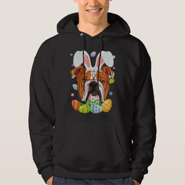 Cute Bunny English Bulldog Dog Head & Easter Egg E Hoodie (Vorderseite)