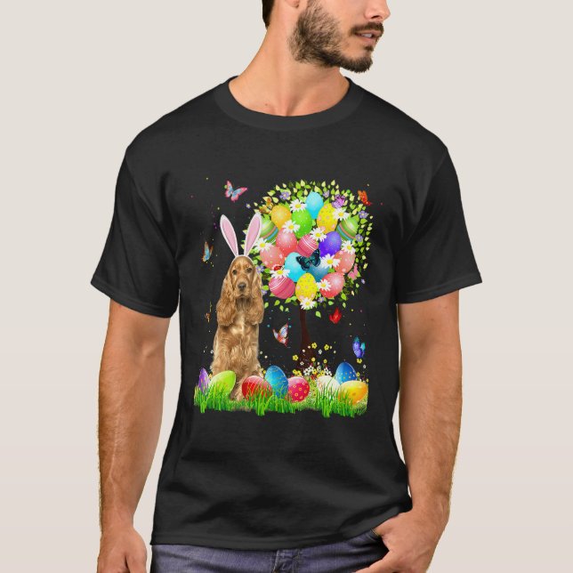 Cute Bunny English Cocker Spaniel Easter Eggs Tree T-Shirt (Vorderseite)