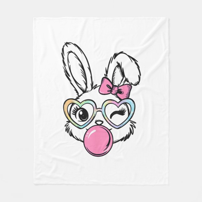 Cute Bunny Face Bubblegum Glasses Pink Coquette Bo Fleecedecke (Vorderseite)