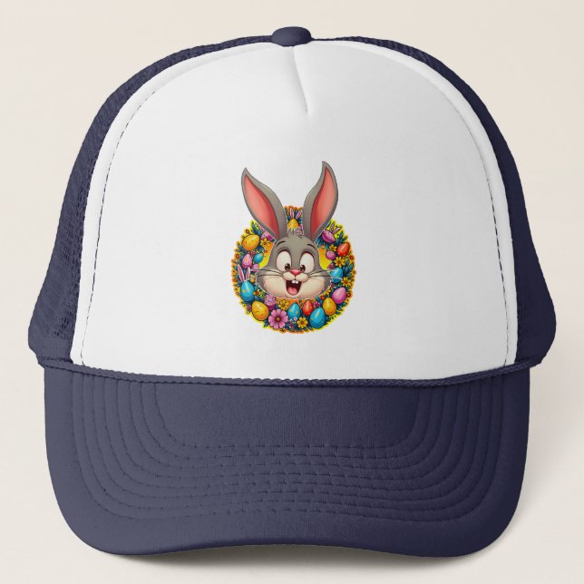 Cute Bunny Face – Easter Wreath Style boné Truckerkappe (Vorderseite)