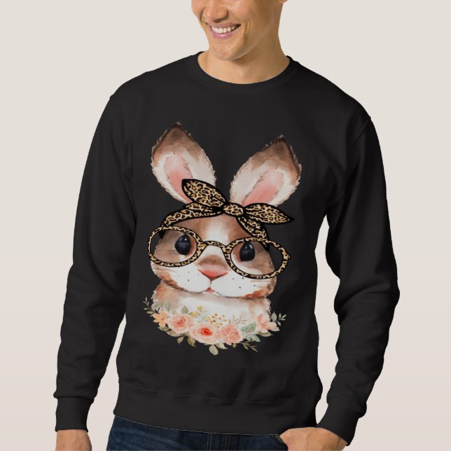 Cute Bunny Face Floral  Leopard Print Glasses EAST Sweatshirt (Vorderseite)