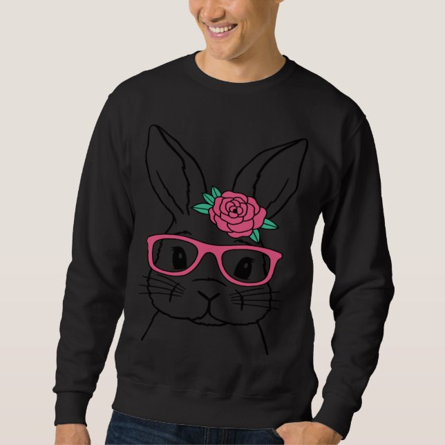 Cute Bunny Face Pink Glasses Flowers Easter Day 20 Sweatshirt (Vorderseite)