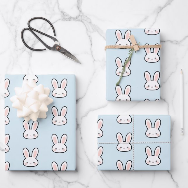Cute Bunny Face Rabbit Pattern Geschenkpapier Set (Vorderseite)