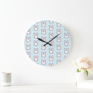 Cute Bunny Face Rabbit Pattern Große Wanduhr