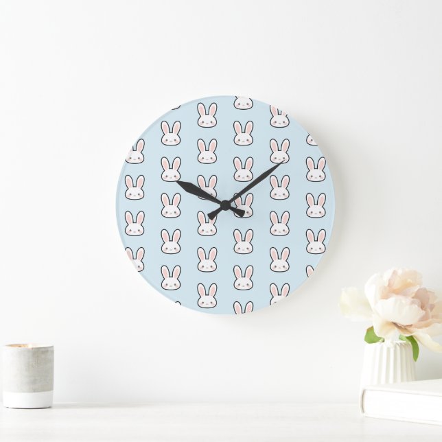 Cute Bunny Face Rabbit Pattern Große Wanduhr (Zuhause)