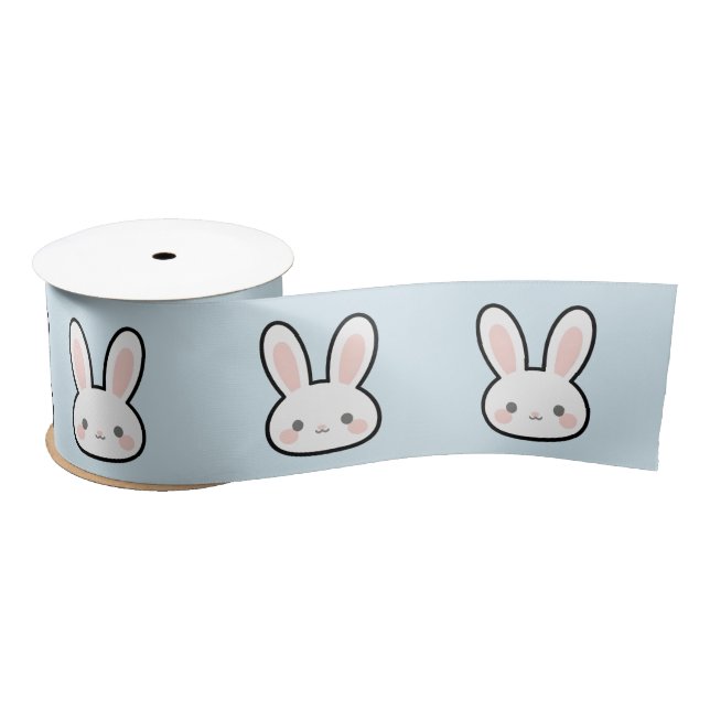 Cute Bunny Face Rabbit Pattern Satinband (Spule)