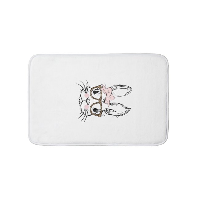 Cute Bunny Face Shirt Leopard Print Glasses EASTER Badematte (Vorderseite)