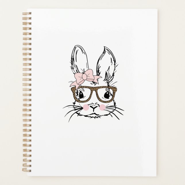 Cute Bunny Face Shirt Leopard Print Glasses EASTER Planer (Vorderseite)