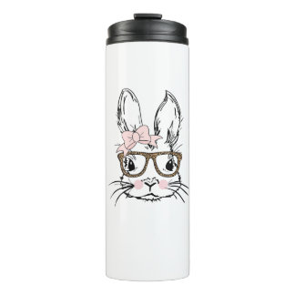 Cute Bunny Face Shirt Leopard Print Glasses EASTER Thermosbecher