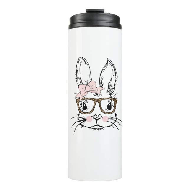 Cute Bunny Face Shirt Leopard Print Glasses EASTER Thermosbecher (Vorderseite)