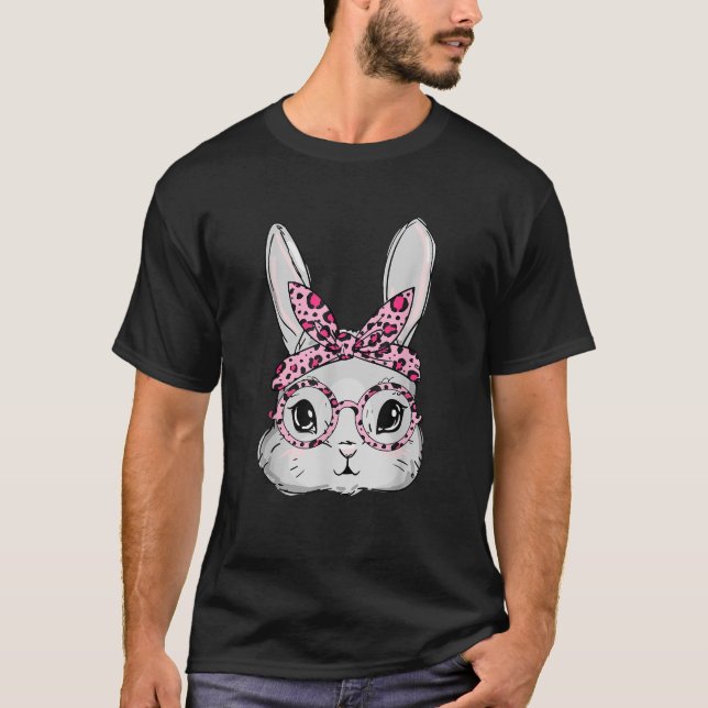 Cute Bunny Face Sunglasses Leopard Glasses Headban T-Shirt (Vorderseite)