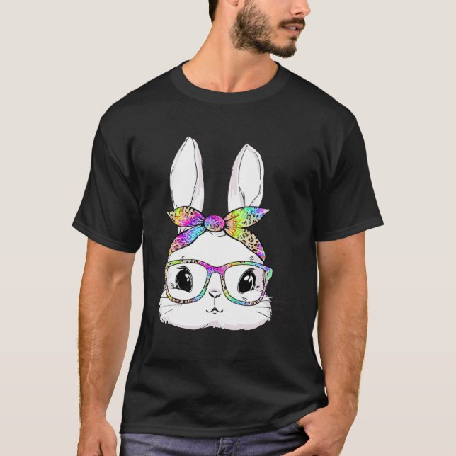 Cute Bunny Face Tie Dye Glasses Easter Day T-Shirt (Vorderseite)