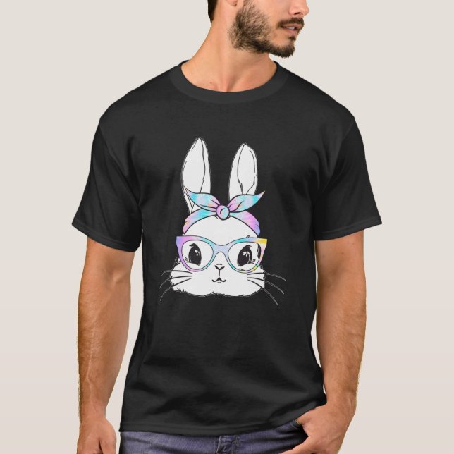 Cute Bunny Face Tie Dye Leopard Glasses Headband E T-Shirt (Vorderseite)
