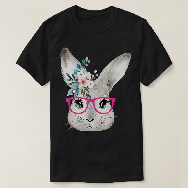 Cute Bunny Face With Floral Pink Glasses, Easter R T-Shirt (Design vorne)