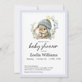 Cute Bunny Floral Spring Baby Shower Invitation