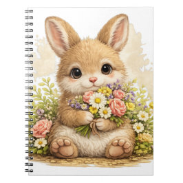 Cute Bunny Flower Bouquet Kawaii Notebook Notizblock