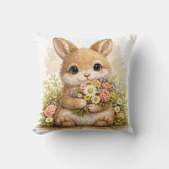 Cute Bunny Flower Bouquet Pillow Kawaii Kissen (Vorderseite)