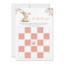Cute Bunny  Girl Baby Shower Baby Bingo Card